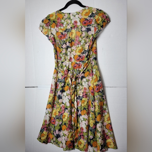 Banana Republic Floral Wrap Midi Dress - Yellow, Pink, Green - Picture 8 of 11